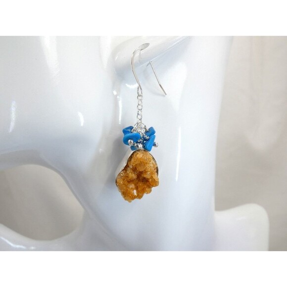 Bright Orange Citrine - Blue Arizona Turquoise Sterling Silver Earrings - Picture 9 of 9